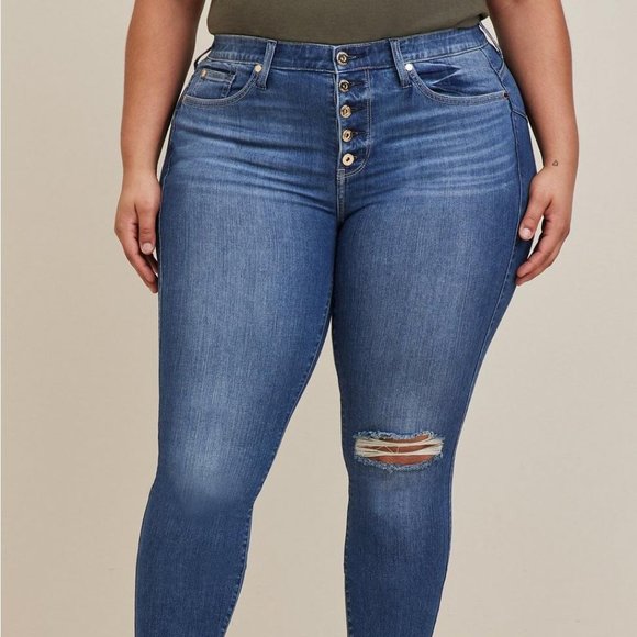 ❤️NWT VINTAGE TORRID JEANS - BOMBSHELL SKINNY - HIGH RISE - DISTRESSED PLUS SIZE - Picture 12 of 16